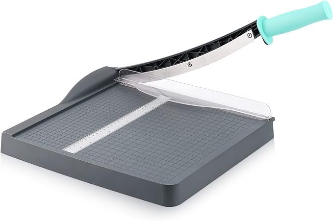Paper Cutter, Paper Trimmer with Safety Guard, 12" Cut Length Paper Slicer with 16 Sheet Capacity Paper Cutting Board,Guillotine Paper Cutters and Trimmers for Cardstock Cardboard Vinyl (Gray)-DeskLoop Office
