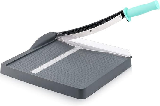 Paper Cutter, Paper Trimmer with Safety Guard, 12" Cut Length Paper Slicer with 16 Sheet Capacity Paper Cutting Board,Guillotine Paper Cutters and Trimmers for Cardstock Cardboard Vinyl (Gray)-DeskLoop Office