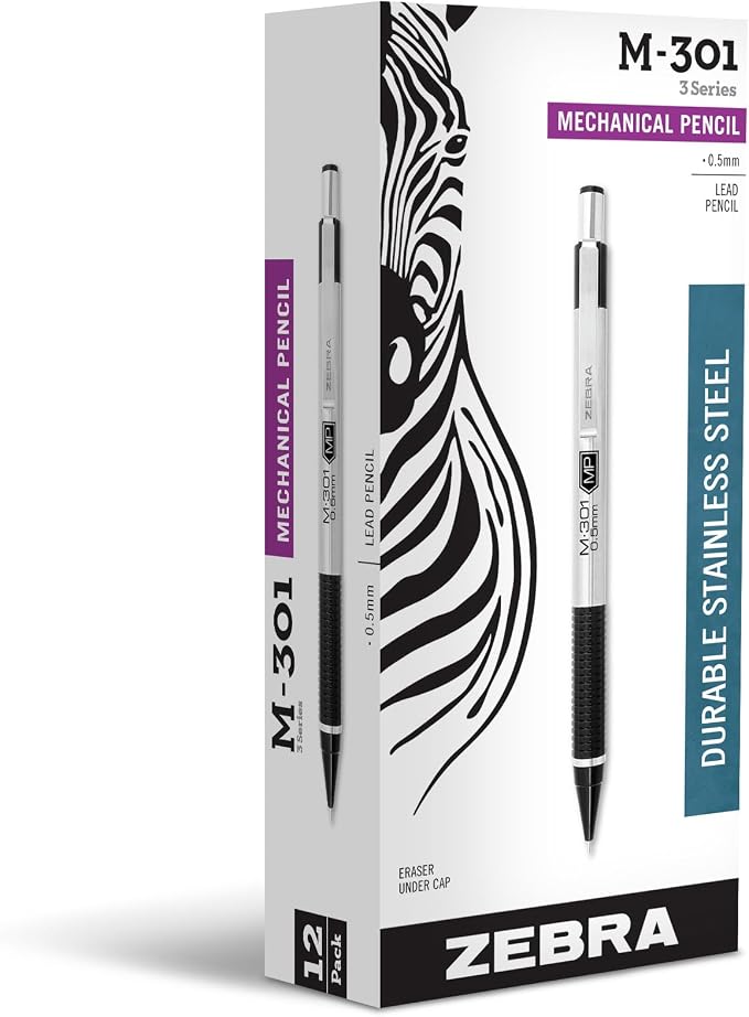 Zebra Pen, STEEL M-301 Mechanical Pencils, 0.5mm Fine Point, Refillable Lead by ZebraPen
