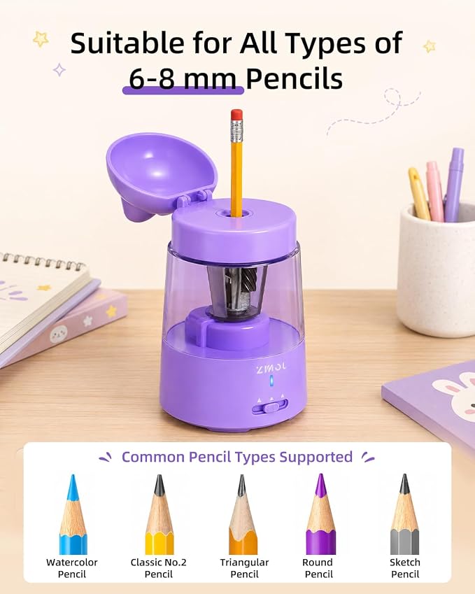 ZMOL Colored Pencil Sharpener for Kids Gift, Rechargeable Electric Pencil - Image 4