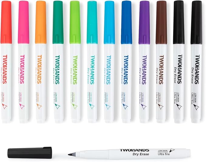 TWOHANDS Dry Erase Markers Ultra Fine Tip, Low Odor, Extra Fine Point, 11 by TWOHANDS