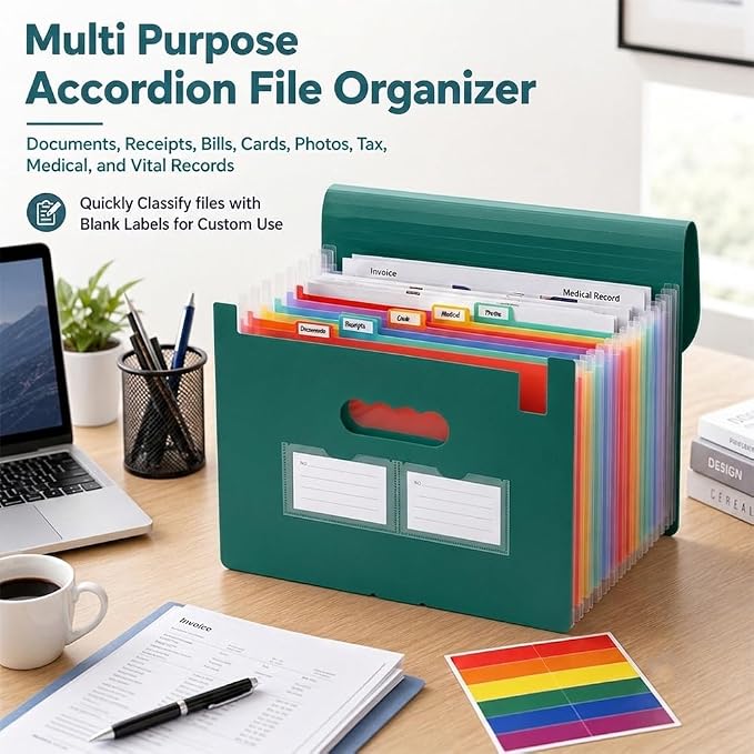 25 Pockets Accordion File Organizer, Portable Expanding File Folder - Image 3