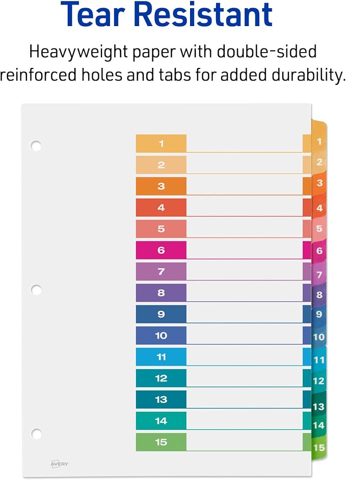 Avery Dividers for 3 Ring Binders, 15 Tabs per Set, Customizable Table - Image 5