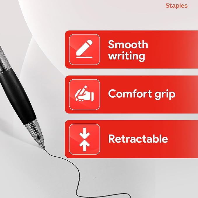 STAPLES Retractable Ballpoint Pens, Medium Point 1.0mm, 12 Pack – Comfortable - Image 3