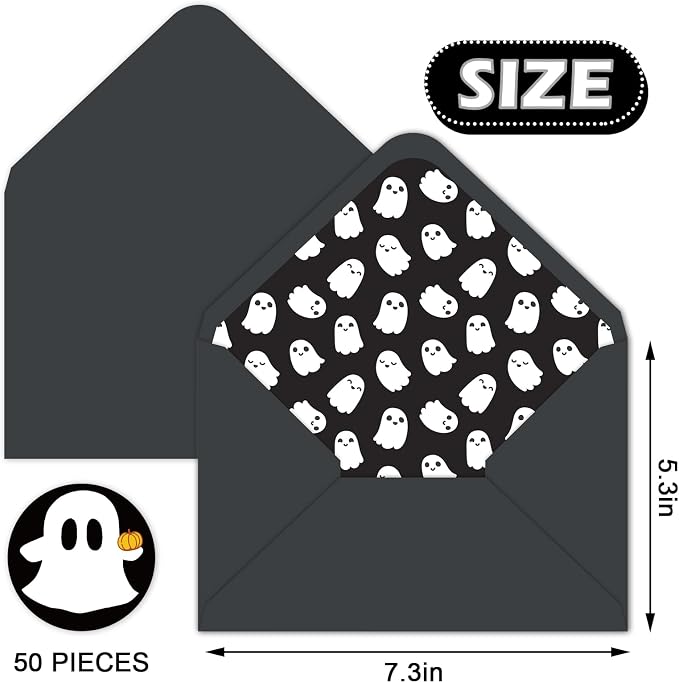Whaline 50 Pcs Halloween Ghost Invitation Envelopes Black White Greeting Card - Image 2