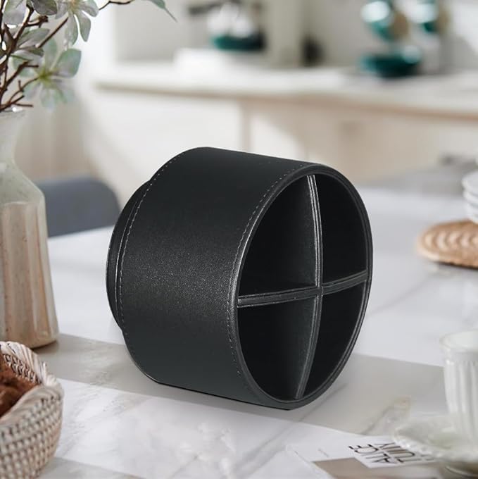 Fanousy 360° Rotating Pen Holder for Desk, Leather Pencil Pen Organizer Remote Control Holder Table Desktop Nightstand Organizer Caddy Storage, Office Desk Organizers And Accessories 5.5x5.5x4.0 Inch-DeskLoop Office