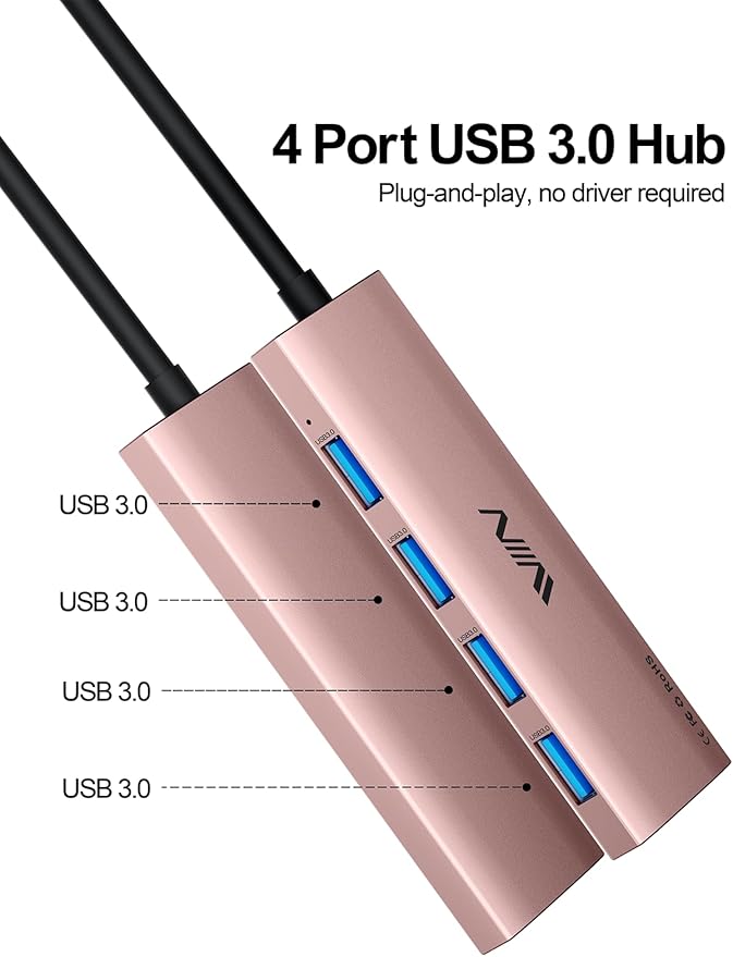 USB 3.0 Hub,4 Port USB Splitter Extender Portable Adapter Multiport Data Hub for Laptop,Xbox, Flash Drive,HDD,Console,Camera,Keyborad,Mouse Windows,Mac OS PC,Not Designed to Charge Devices-Pink-DeskLoop Office