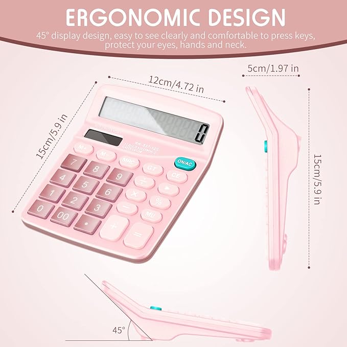 Konohan 8 Pieces 12-Digit Calculator, Solar Basic Desktop Calculator Large Display Electronic Dual Power Handheld for Home Office School(Pink)-DeskLoop Office