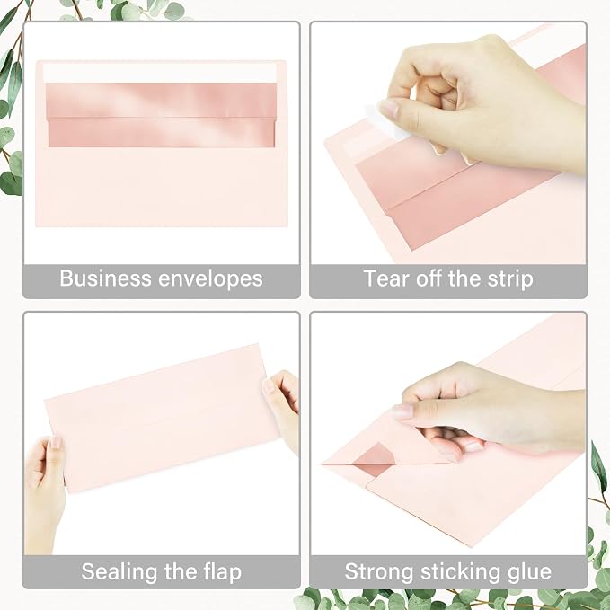 100 Pack #10 Business Envelopes, Self Seal Standard Blush Pink Envelopes - Image 4