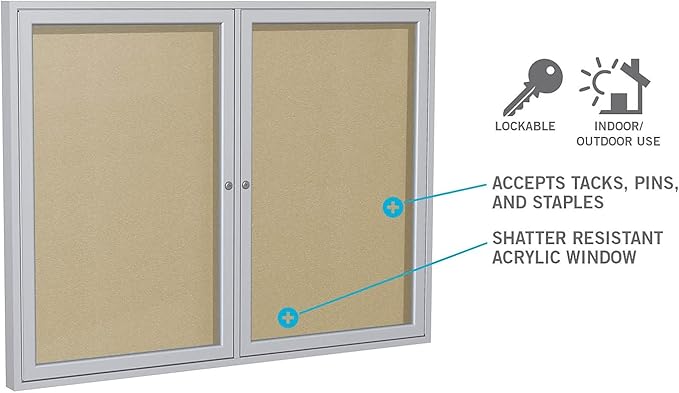 Ghent 36"x24" 1-Door Outdoor Enclosed Vinyl Bulletin Board, Shatter Resistant, with Lock, Satin Aluminum Frame - Silver (PA13624VX-193), Made in The USA-DeskLoop Office