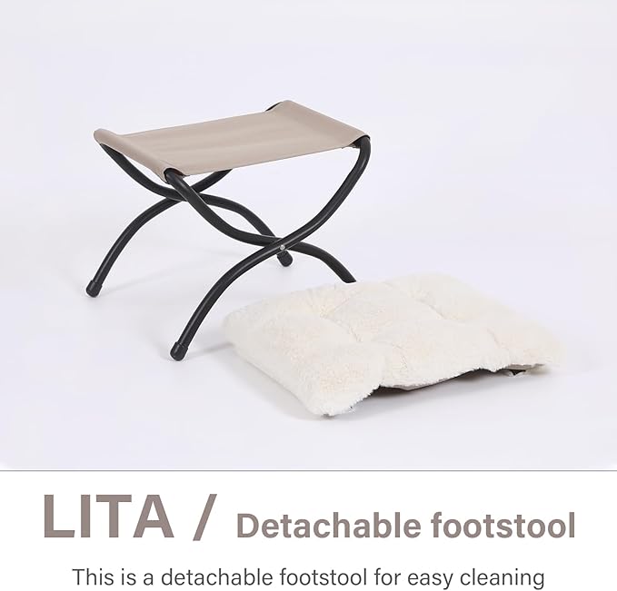 LITA Folding Upholstered Footrest Stool, Modern Small Portable Accent Ottoman with Detachable Thick Cotton Cushion Padded Sofa Stool with Metal Frame for Lazy Chair, Living Room & Bedroom, Plush Beige-DeskLoop Office