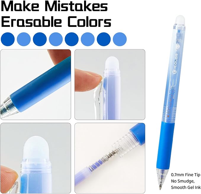 12Pcs Retractable Erasable Gel Pens Clicker, Fine Point 0.7mm Smooth Writing - Image 8
