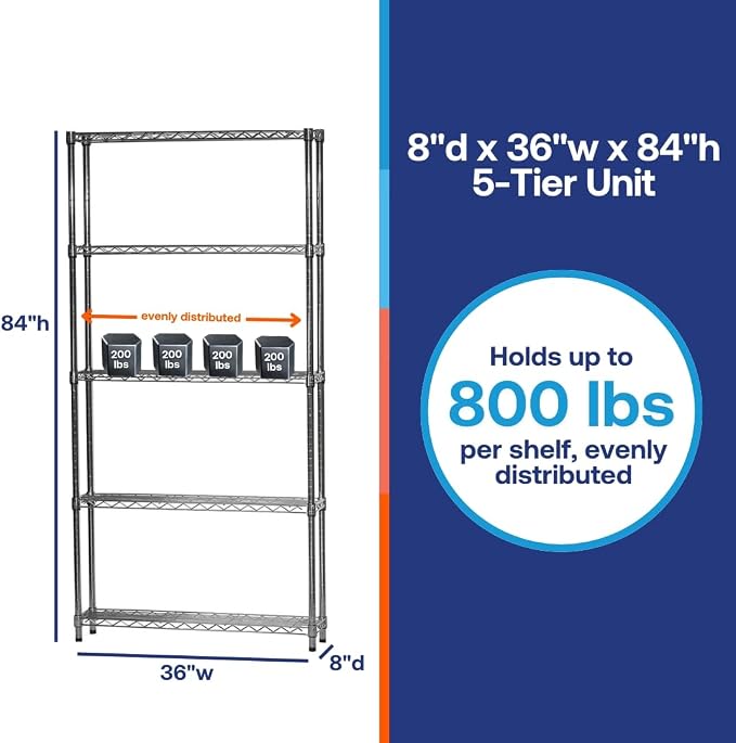 Shelving Inc. 8"D x 36"W x 84"H Chrome Wire Tiered Shelf - Image 6