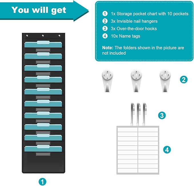 KIKIGOAL 10 Pockets Hanging Wall File Organizer, Heavy Duty Storage Pocket Chart - Image 6