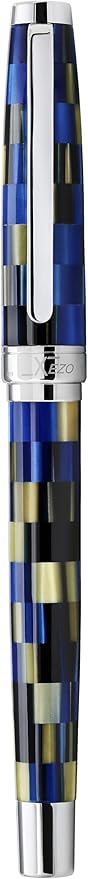 Xezo Urbanite Fountain Pen, Medium Nib. Retro Blue, Black, and Cream Colors with Chrome Plating. Limited Edition and Serialized. No Two Alike-DeskLoop Office
