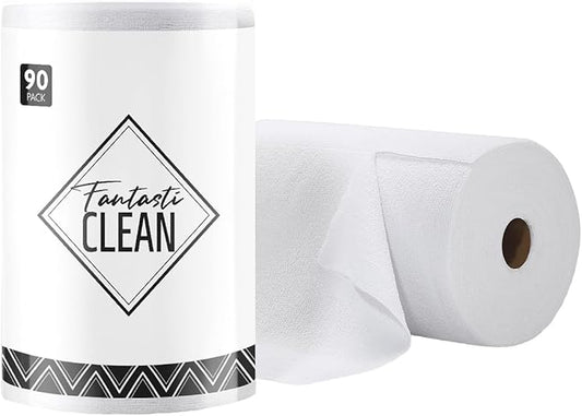 Fantasticlean Microfiber Cleaning Cloth Roll -90 Pack, Tear Away Microfiber Towels, 12" x 12", Reusable, Washable, Scratch Free, Ultra Absorbent Dish Rags for Car, Home, Garage or Shop (White)-DeskLoop Office