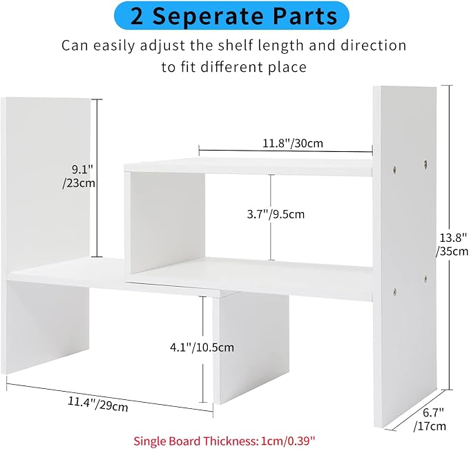Desktop Shelf Organizer, Adjustable Wood Office Storage Rack, Counter Display - Image 2