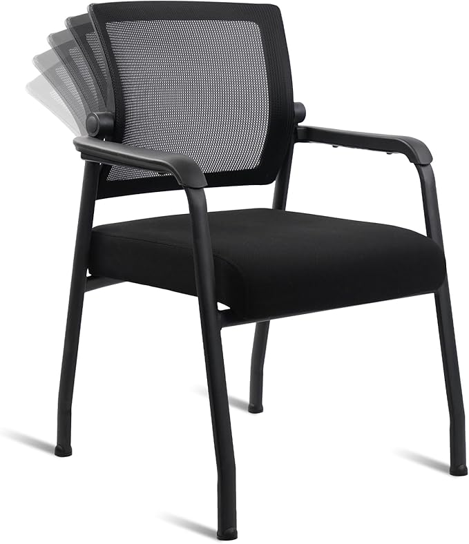 Desk Chair No Wheels with Adjustable Mesh Backrest, Arm Chair with Ergonomic Lumbar Support and Thickened Seats Cushion, Waiting Room Chairs for Office School Church Guest Reception-DeskLoop Office