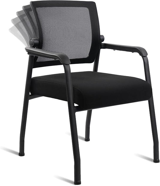 Desk Chair No Wheels with Adjustable Mesh Backrest, Arm Chair with Ergonomic Lumbar Support and Thickened Seats Cushion, Waiting Room Chairs for Office School Church Guest Reception-DeskLoop Office