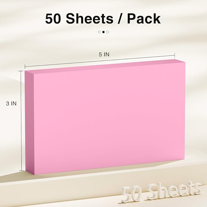 300 Count Blank Index Cards 3x5 Inch Pink Flash Cards Colored Cardstock - Image 2