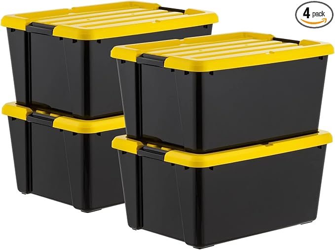 45 Qt Storage Bin 4-Pack, Stackable Plastic Container by Unknown