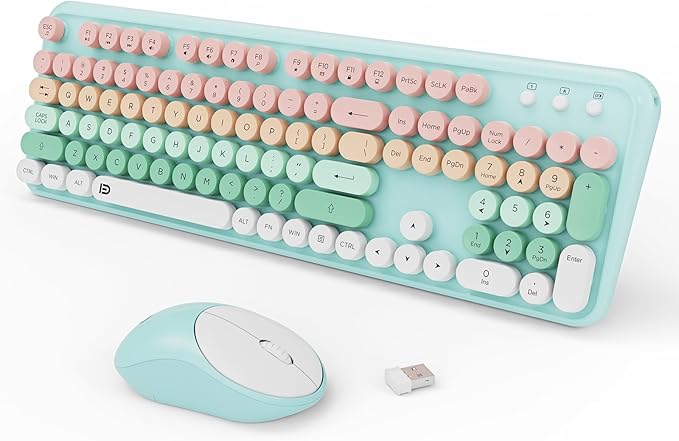 FOPETT 2.4GHz Wireless Keyboard and Mouse Set with Switch Button - Full-Size Keyboard - Compatible for Windows/Laptop/PC/Notebook/Smart TV and More - Green-DeskLoop Office