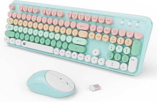 FOPETT 2.4GHz Wireless Keyboard and Mouse Set with Switch Button - Full-Size Keyboard - Compatible for Windows/Laptop/PC/Notebook/Smart TV and More - Green-DeskLoop Office