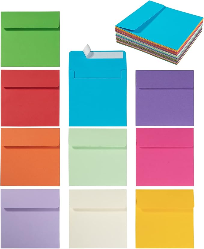 50 Pack 6 x 6 Square Envelopes Self Seal, Colorful | by Unknown