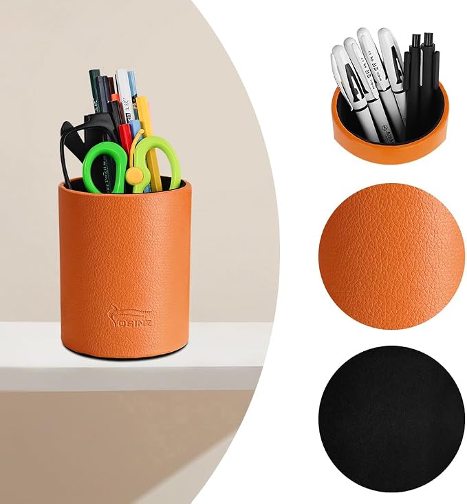 Pen Pencil Holder Cup Container PU Leather Desk Organizer Stand Decor Brush - Image 6