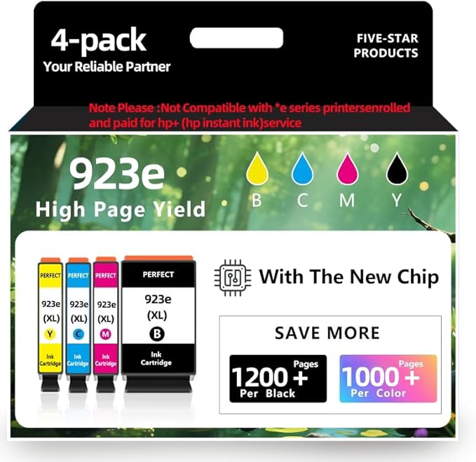 923e 923XLInk Cartridges with Chip 4-Pack High Yield for HP 923 923e Ink Compatible for HP OfficeJet Pro 8135e 8138e 8139e 8122e 8120 8123 8130 8133 Printers (1Black 1Cyan 1Magenta 1Yellow)-DeskLoop Office