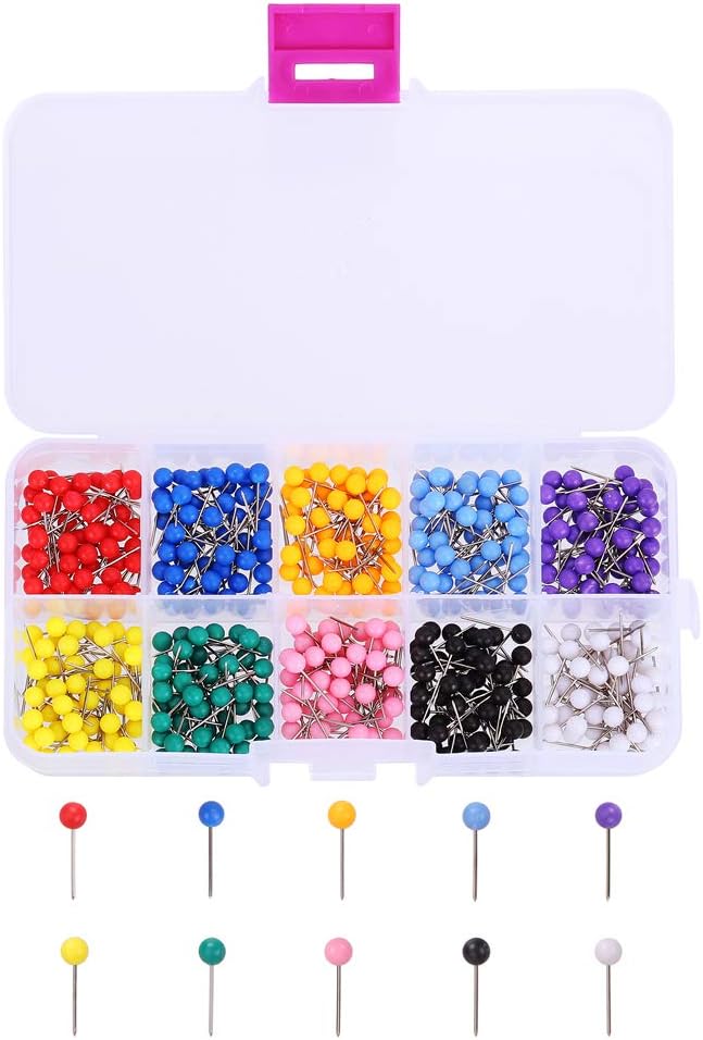 CCINEE 500 Pack Map Push Pins，1/8 Inch Multi-Color Map Tacks by CCINEE
