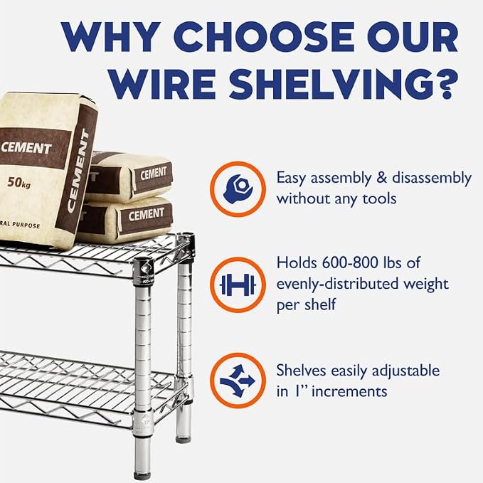 Shelving Inc. 8"D x 36"W x 84"H Chrome Wire Tiered Shelf - Image 7