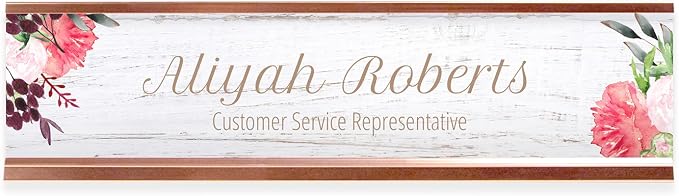 Personalized Rustic Floral Desk Plate / 8" x 2" Desk Sign/Faux Wood Pattern by SBLABELS
