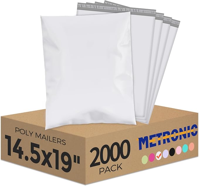 Metronic Poly Mailers 14.5x19 2000 Pack White, Large Shipping Bags Bulk Mailing by METRONIC