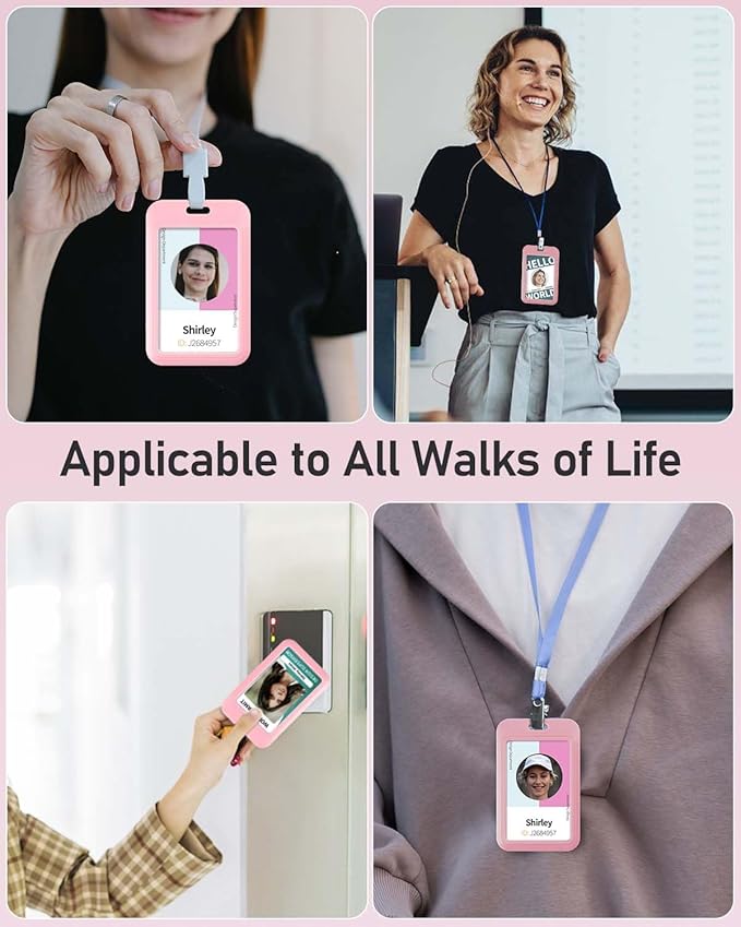 Uniclife 1 Pack Sliding ID Badge Holder Pink Hard Vertical Plastic Card Case - Image 5