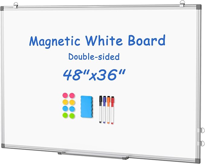 WALGLASS Large White Board 48x36 Double-Sided Dry Erase Magnetic by WALGLASS