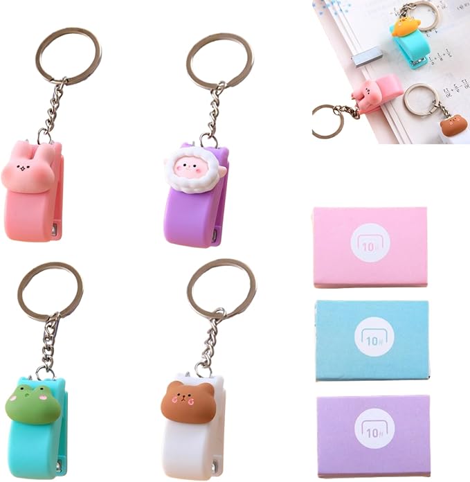 4 PCS Mini Stapler Cute Small Stapler Mini Stationery Set Pink Stapler & by JLEivvi