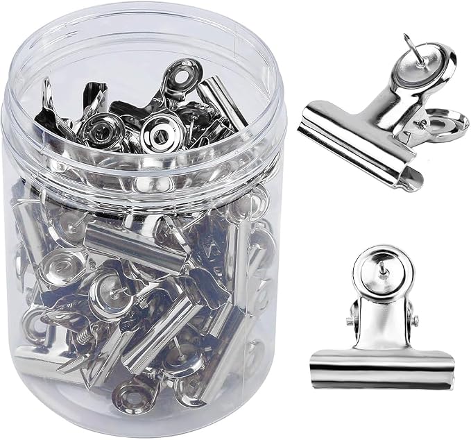 50 PCS Metal Push Pin Clips Silver Bulldog Clips by Mqiielle