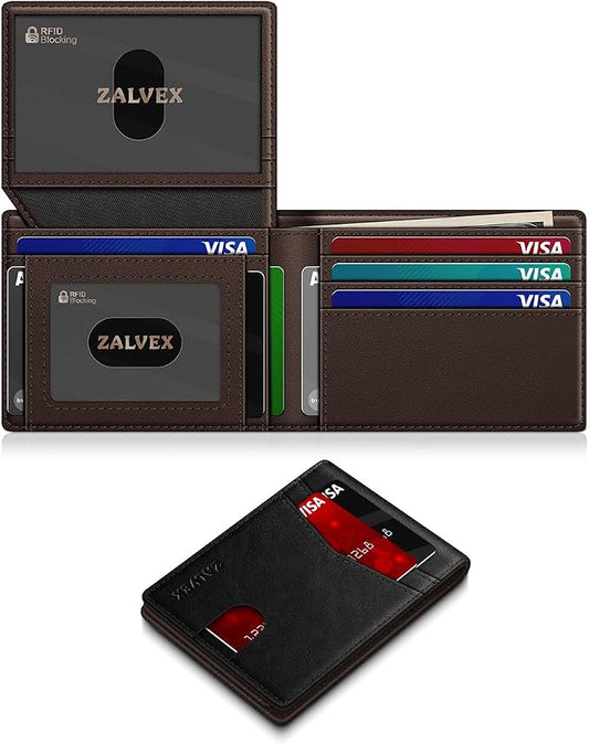 Wallet for Men Slim RFID Blocking Leather Credit Card Holder Wallet for 14 Cards by ZALVEX