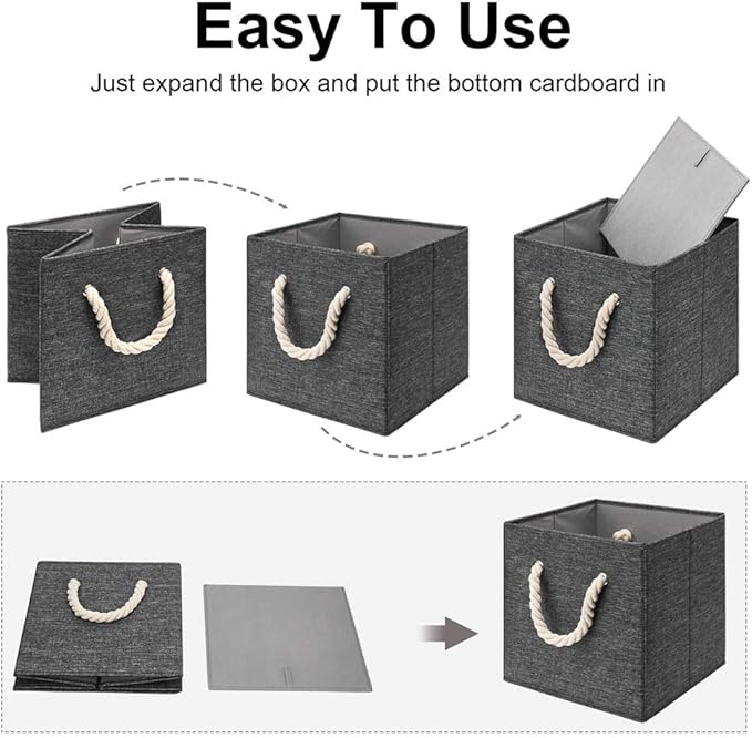 10.5 Inch Fabric Storage Boxes Bins and Cubes - Foldable Storage Basket with Grey Inserts, Package of 6-DeskLoop Office