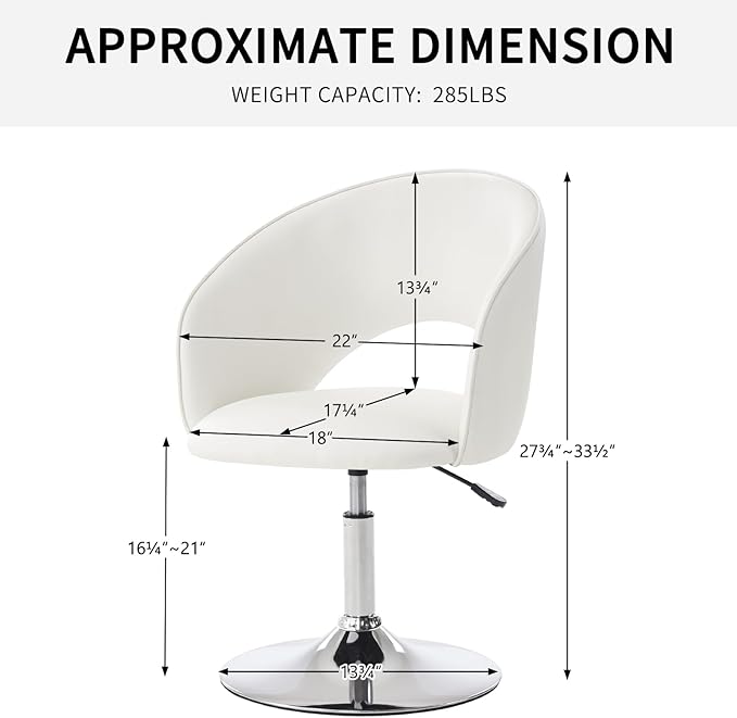 Furnimart Vanity Chair White Leather Vanity Stool, Height Adjustable Accent Chair with Back, Round Swivel Makeup Chair for Living Room Bedroom Vanity Makeup Room (PU White)-DeskLoop Office