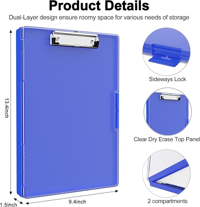 Piasoenc Clipboard with Storage, 8.5 x 11 Clip Boards with 2 Storage, Folio & - Image 2