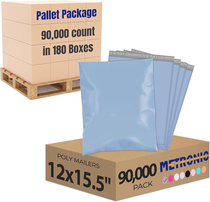 Metronic Poly Mailers 90000 Pack 12 x 15.5, Strong Adhesive Shipping Envelopes by METRONIC