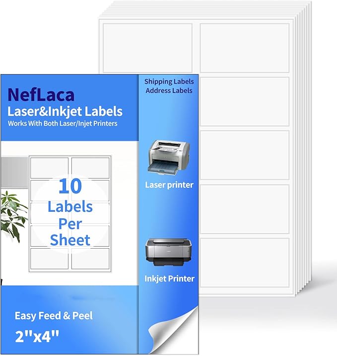 2"x4" Shipping Address Labels, 10-UP Blank Mailing Labels, White Self-Adhesive Customized Stickers for Inkjet and Laser Printer [400 Sheet, 4000 Labels]-DeskLoop Office