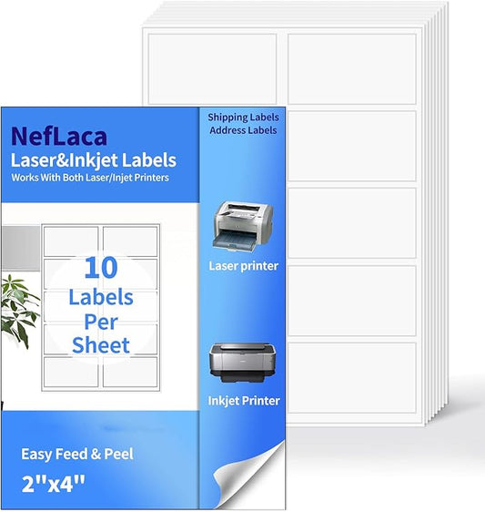 2"x4" Shipping Address Labels, 10-UP Blank Mailing Labels, White Self-Adhesive Customized Stickers for Inkjet and Laser Printer [5000 Sheet, 50000 Labels]-DeskLoop Office