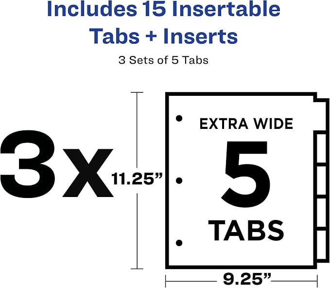 Avery Dividers for 3 Ring Binders, 5 Tab Plastic Binder Dividers, Insertable - Image 3