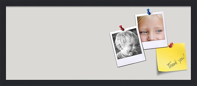 PinPix 30x12 Inch Cork Bulletin Board. This Decorative Framed Pin Board Comes with Light Stone Design and a Satin Black Frame. Ideal for Home Office Decor or Message Board (PinPix-1809)-DeskLoop Office