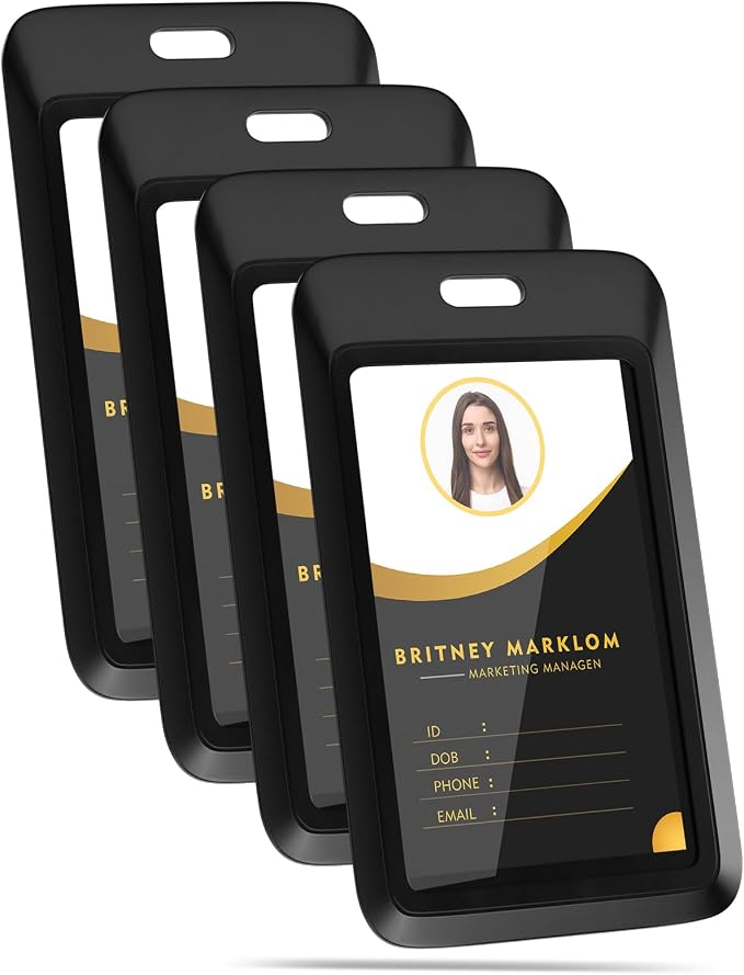 4 Pack Sliding Black ID Badge Holder, Heavy Duty Plastic ID Badge by GoorDik