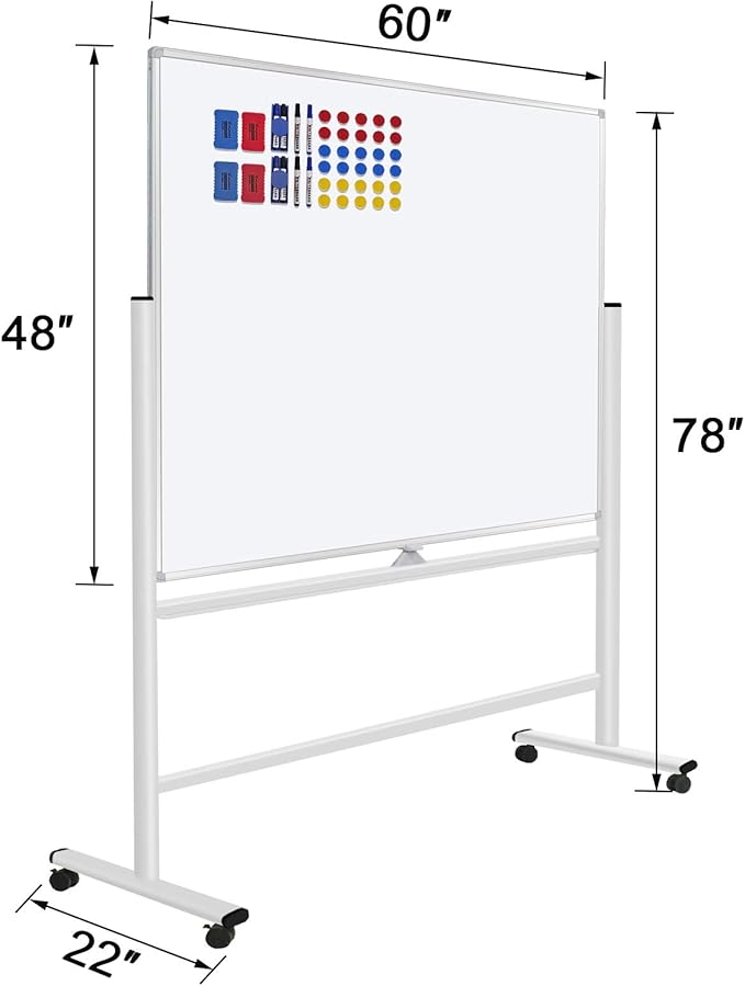 H-Qprobd 60"x48" Mobile Whiteboard Double-Sided Magnetic Dry Erase Board on Wheels - Comercial Rolling White Boards with Sturdy Stand for Home, Office & School-DeskLoop Office