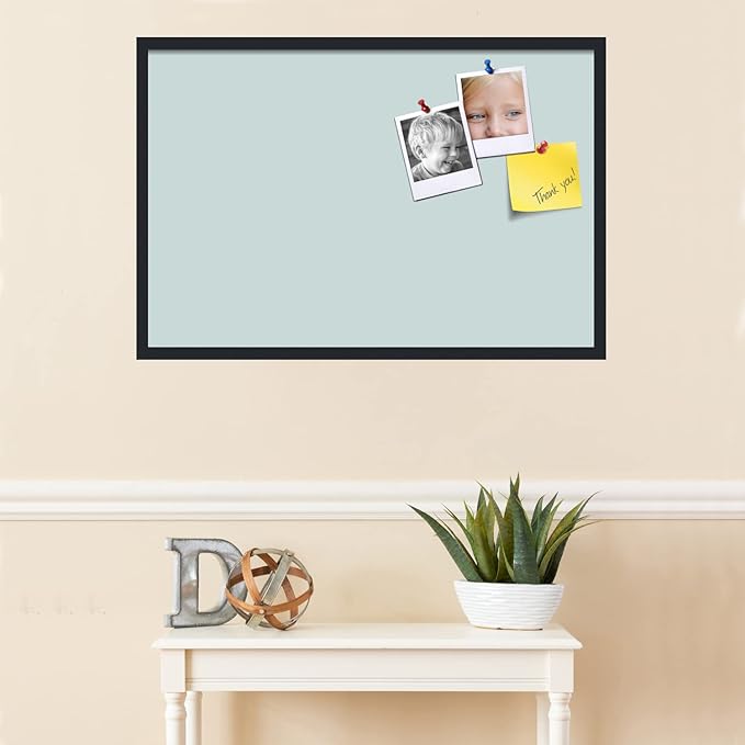 PinPix 36x24 Inch Cork Bulletin Board. This Decorative Framed Pin Board Comes with Soft Blue Design and a Satin Black Frame. Ideal for Home Office Decor or Message Board (PinPix-1814)-DeskLoop Office